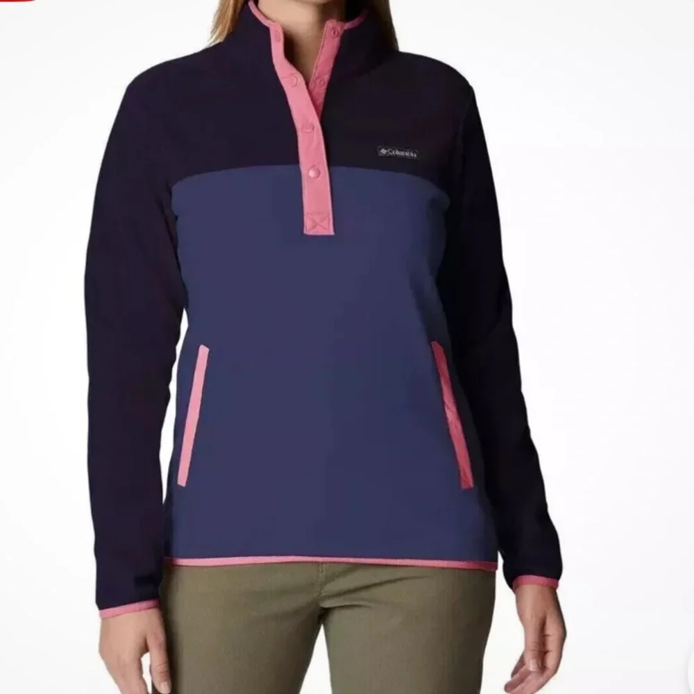 Columbia Ladies' Snap Fleece Pullover Nocturnal Dark/Camellia Rose Medium NWT - Picture 1 of 14